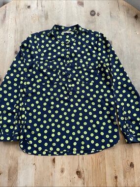GAP Tall Navy with Lime Polka Dots Pullover Dopamine Color Blouse Size M Tall